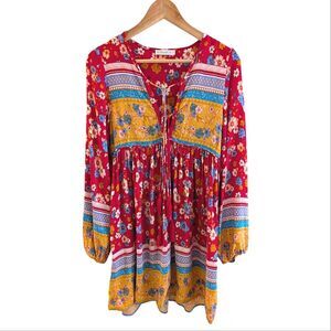 R. Vivimos Bohemian Long Sleeve Floral Dress Small